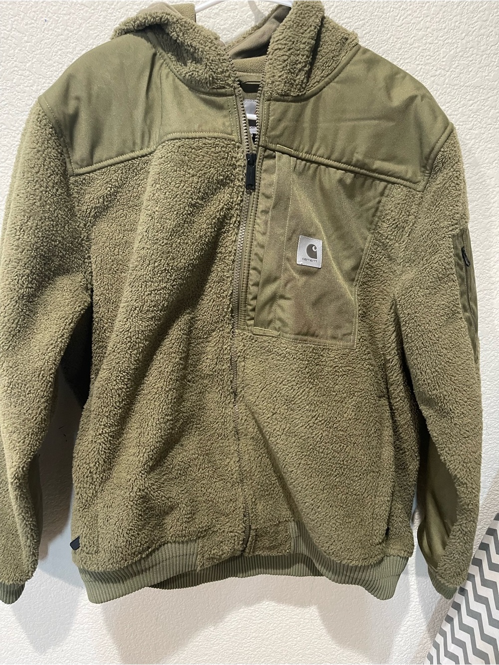 Carhartt Kids Olive Hooded Sherpa Puffer Jacket